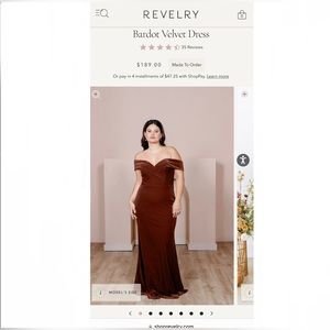 REVELRY Bardot Velvet Dress Terracotta SIZE 4
